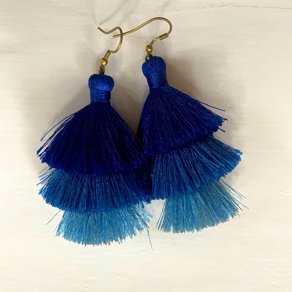 Multi colored blue hanging earrings